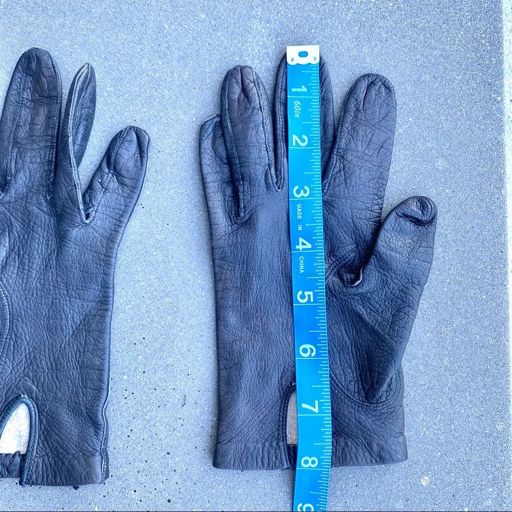 Vintage driving gloves black pebbled leather 60s braided hand ladies Women’s 7